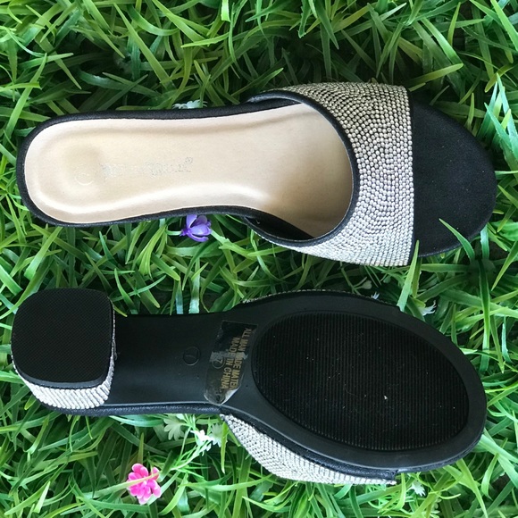 1 Left! NB Rhinestone Black Heel Mule Sandals - Picture 6 of 8